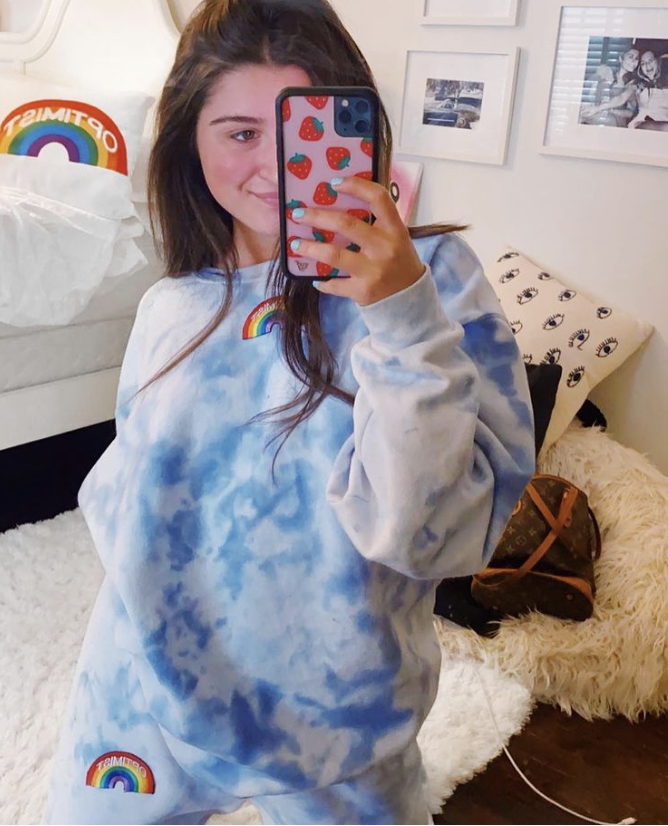 Navy Tie Dye Crewneck & Sweatpants Set + Rainbow Optimist Patch