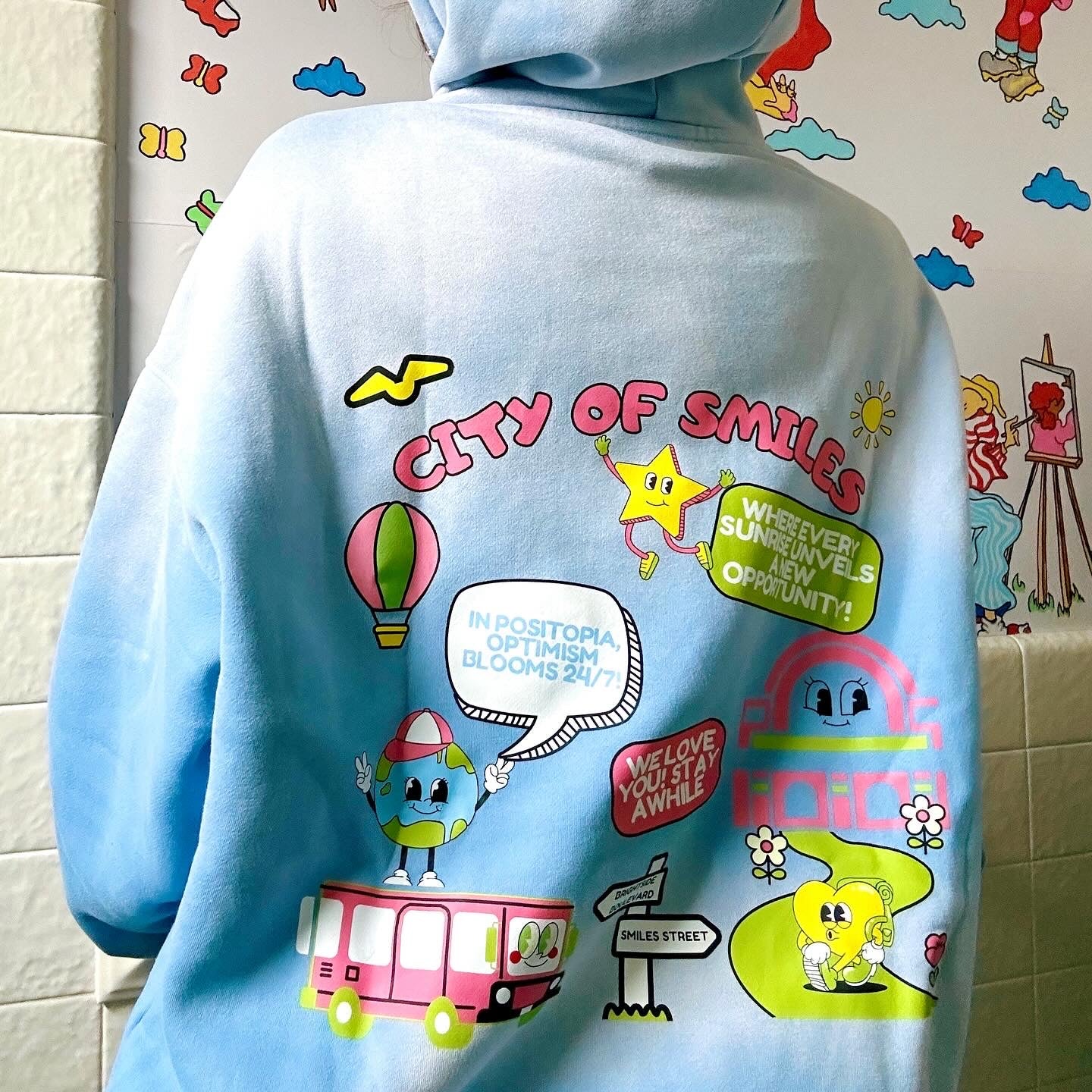 Welcome to Optimist Land Blue Acid Wash Hoodie + Sweatpants Set