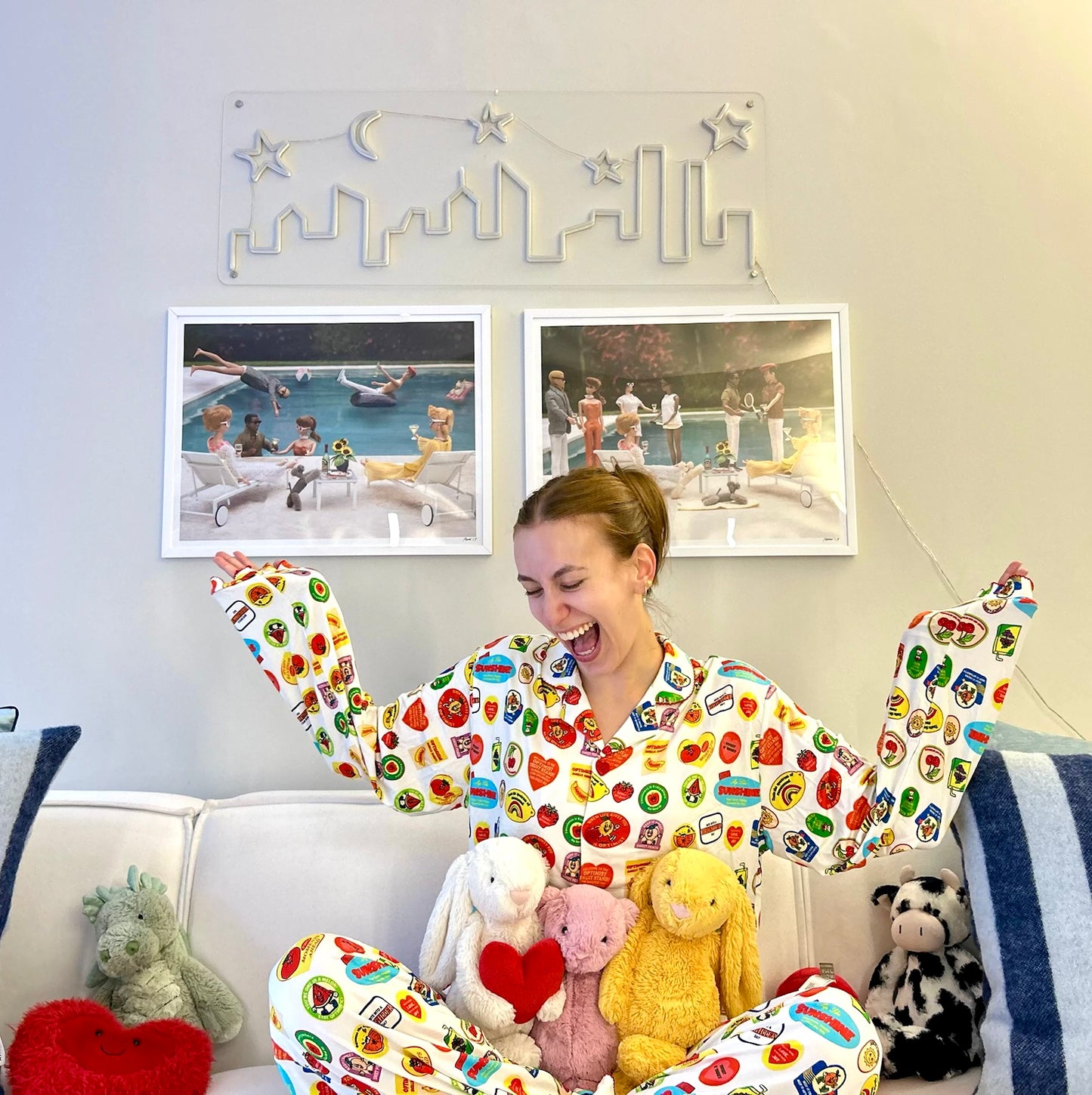 Retro Fruit Sticker Optimist Pajama Set- PJ Top + PJ Pants