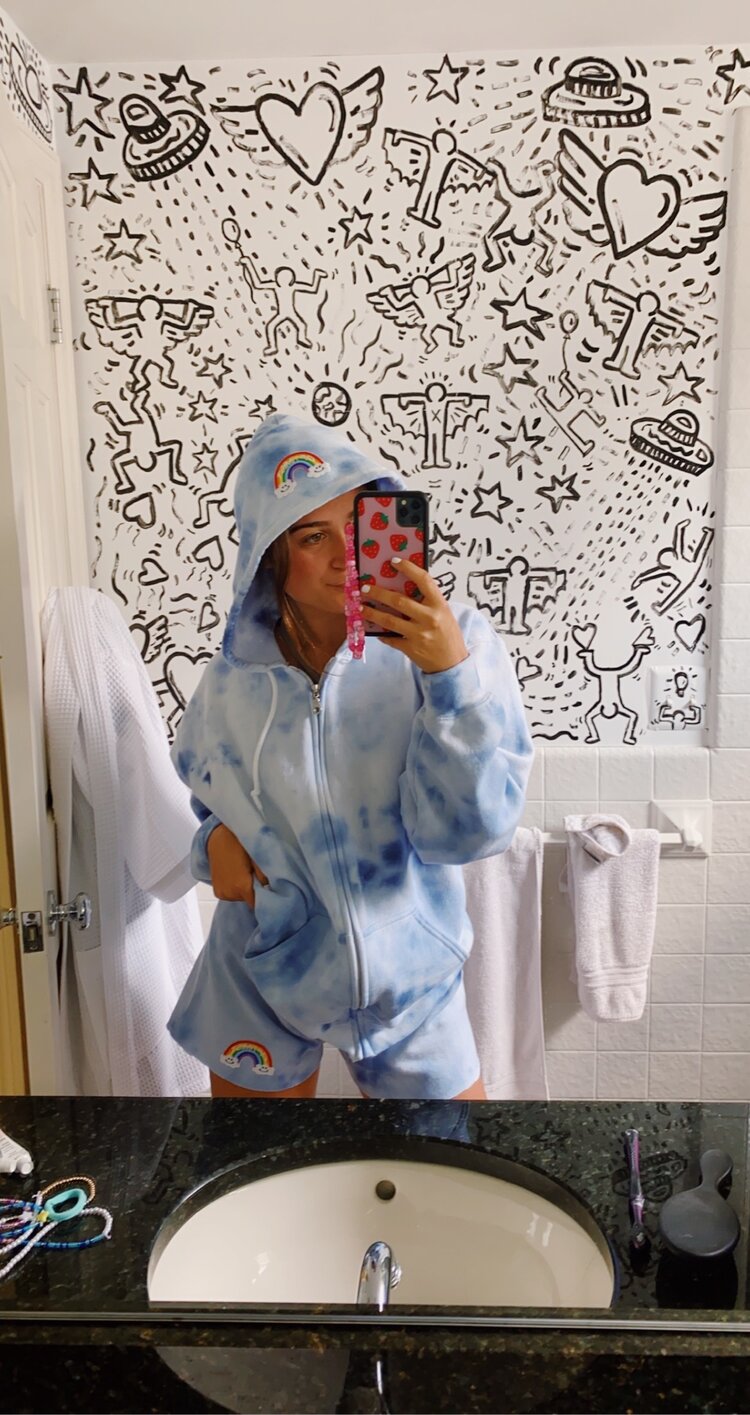 Navy Tie Dye Zip Up & Sweatshorts Set + Double Rainbow Patch