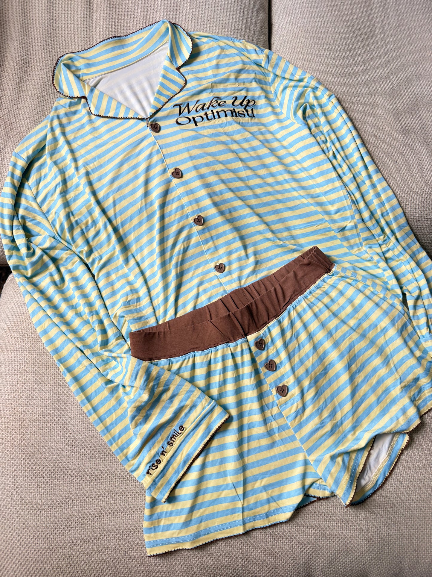 WAKE UP OPTIMIST! Striped Jammies Set (PJ Top + PJ Shorts)