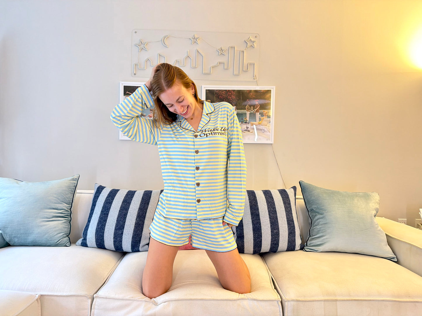 WAKE UP OPTIMIST! Striped Jammies Set (PJ Top + PJ Shorts)