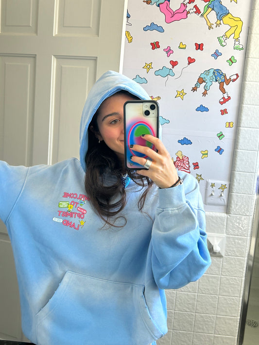 Welcome to Optimist Land Blue Acid Wash Hoodie + Sweatpants Set