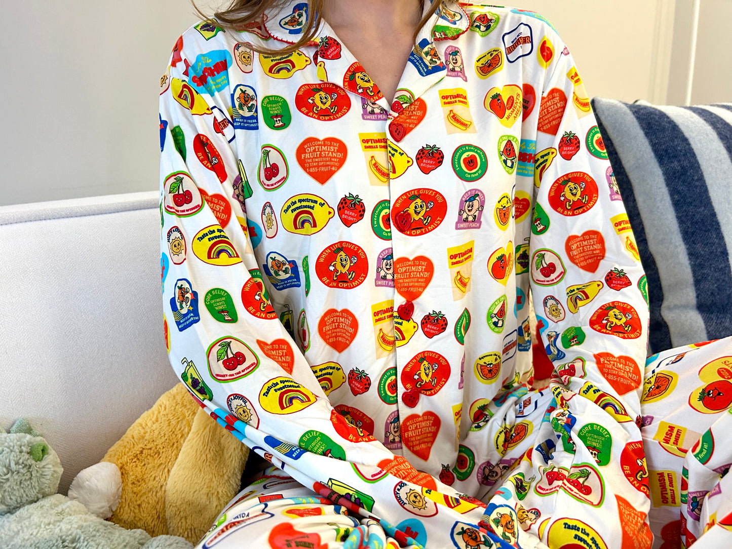 Retro Fruit Sticker Optimist Pajama Set- PJ Top + PJ Pants