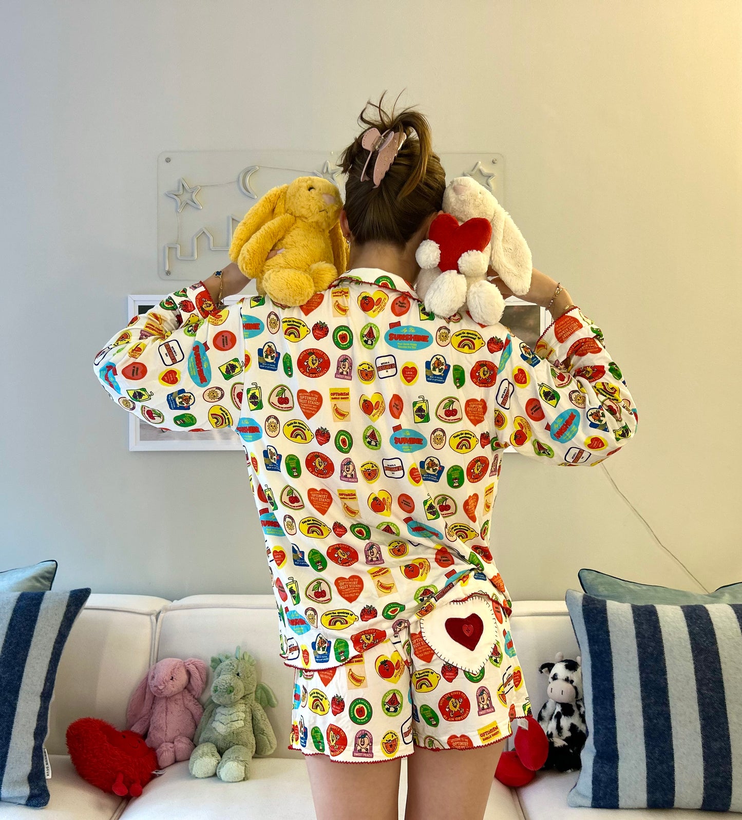 Retro Fruit Sticker Optimist Pajama Set- PJ Top + PJ Shorts