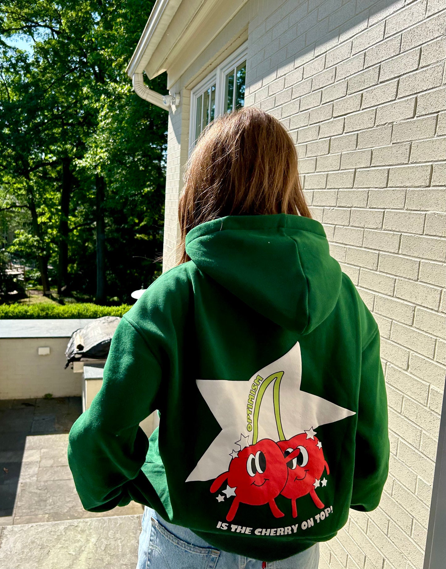 Forest Green “Optimism is the Cherry on Top” Puff Letter Limited Edition Hoodie