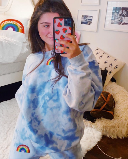 Navy Tie Dye Crewneck & Sweatpants Set + Rainbow Optimist Patch